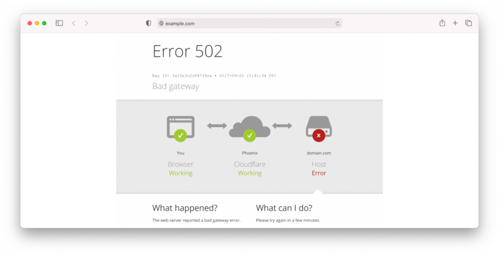 502 error resulting from web hosting side