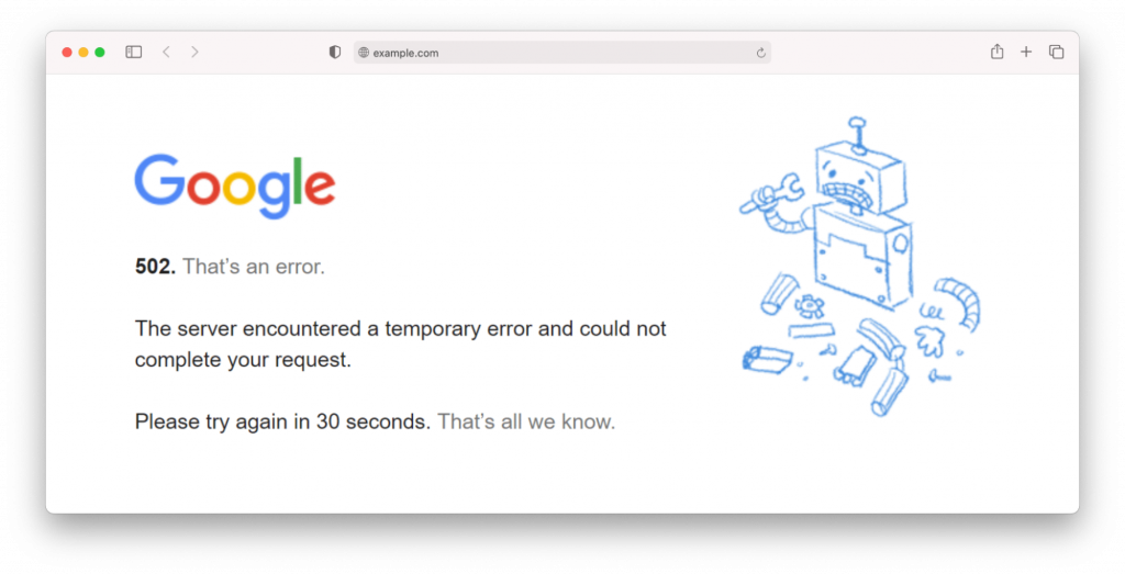 Chrome 502 error page