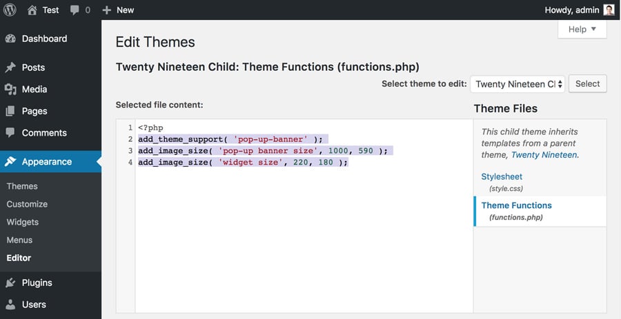 Edit functions.php file and add custom WordPress image sizes