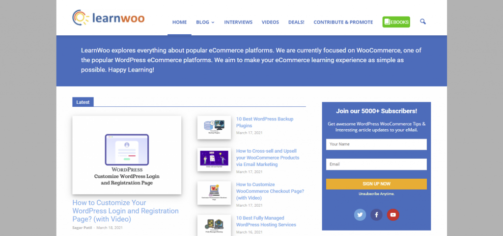 LearnWoo platform for learning WordPress