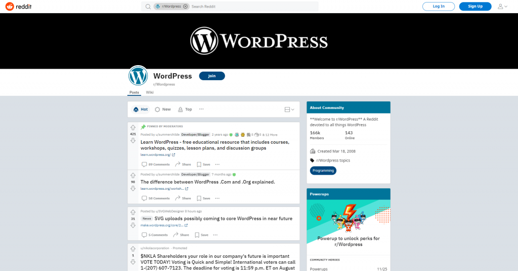 WordPress subreddit, an active forum for WordPress.