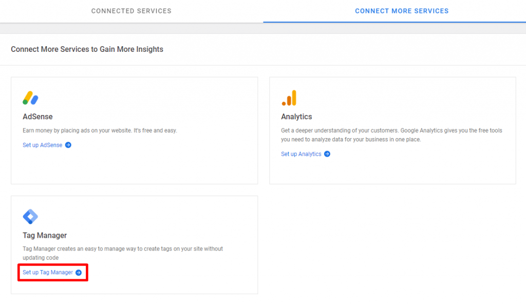 You can connect several Google services through Site Kit's dashboard.