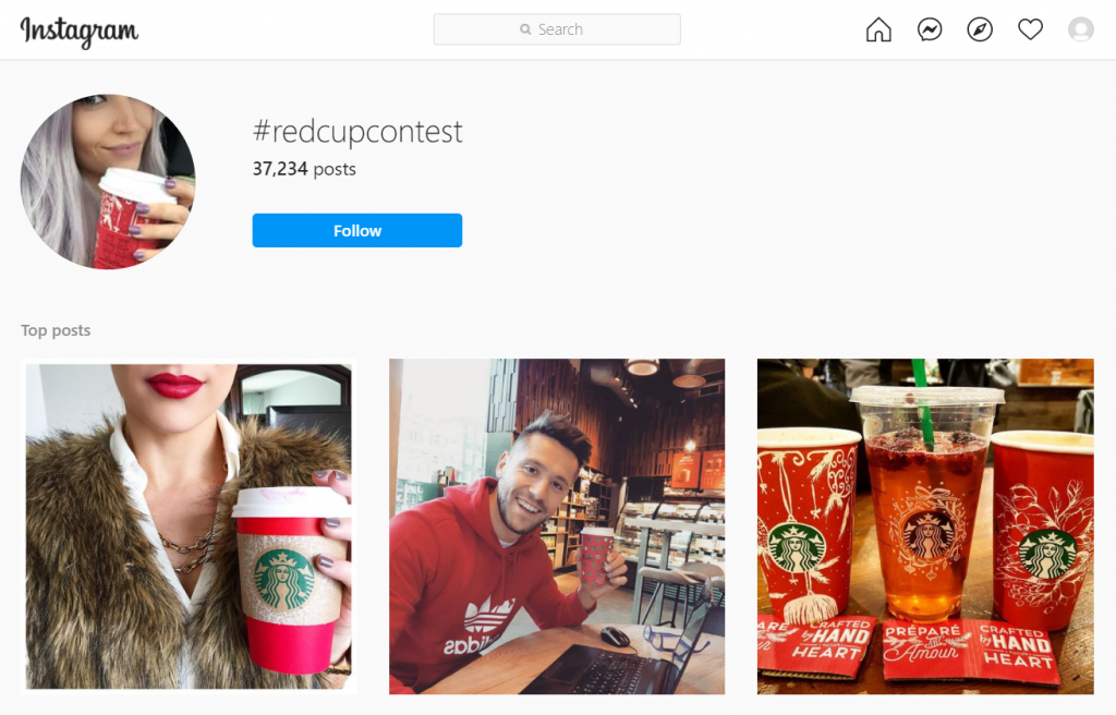 Instagram displaying Starbucks's #redcupcontest