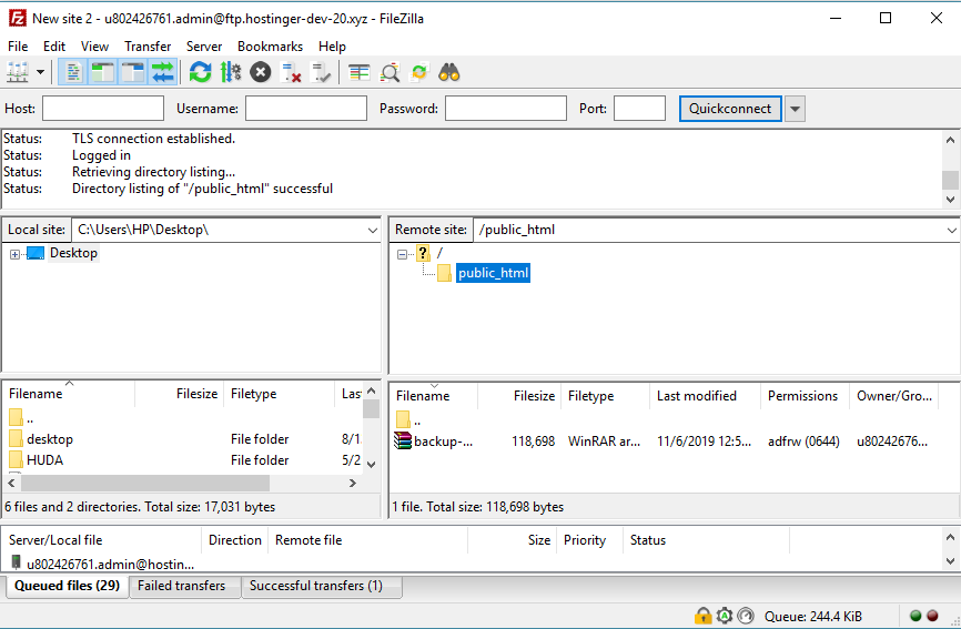 Accessing public_html folder through the remote site panel in FileZilla