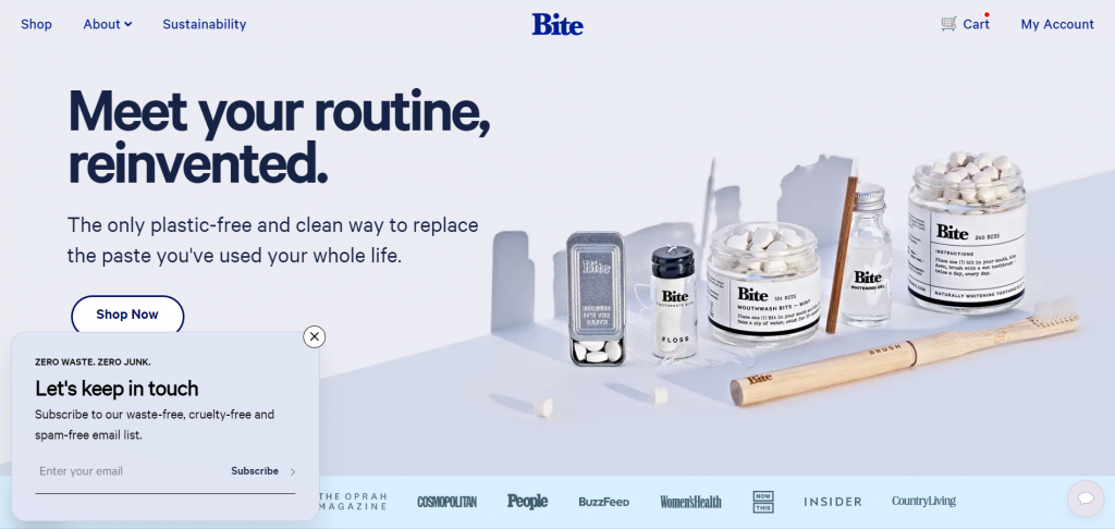 Bite Toothpaste Bits' homepage