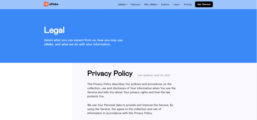 Umake's Privacy Policy page