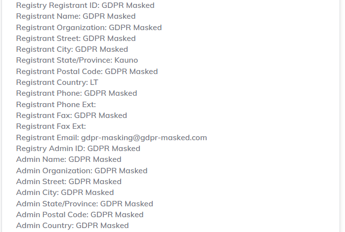 An example of a GDPR-protected domain name in the Hostinger's Domain Lookup Tool