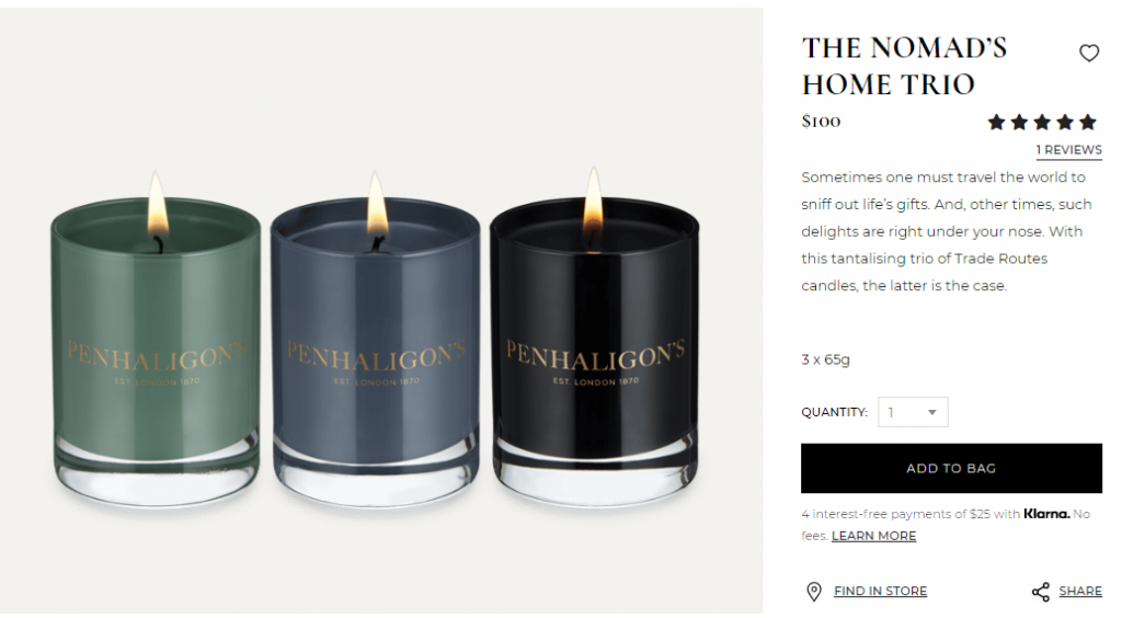 An example of handmade candles for sale online