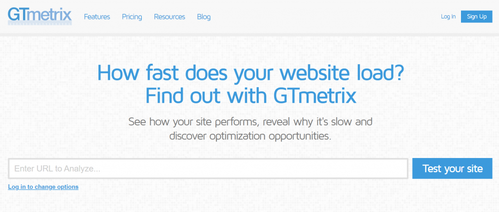 A screenshot showing GTMetrix website's front page