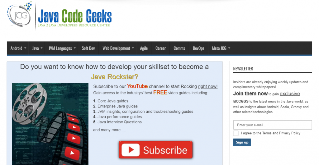 Java Code Geeks website homepage