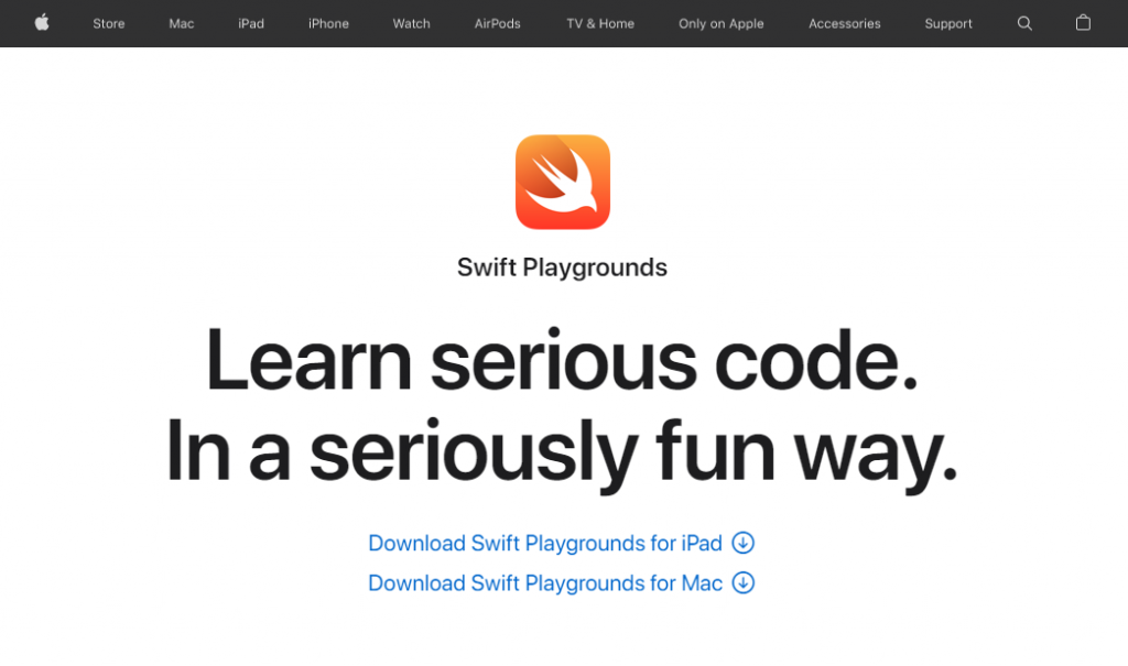 The Swift Playgrounds page on the Apple website