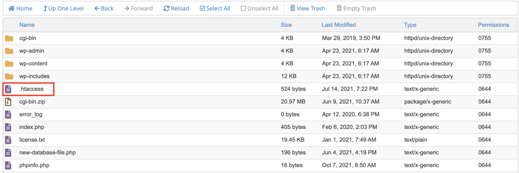 WP folder in cPanel