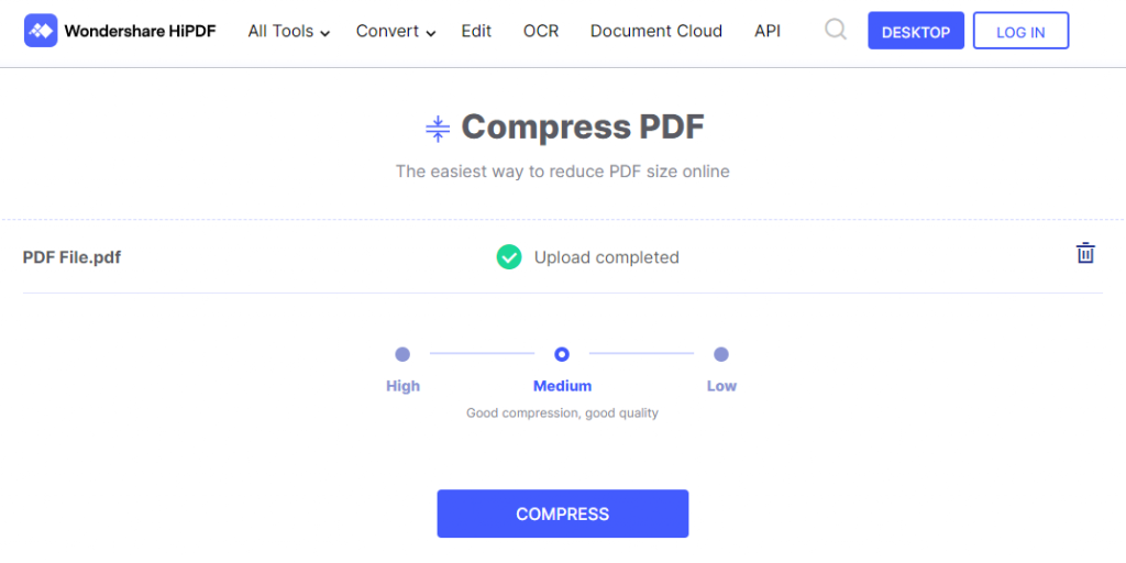 Compressing a PDF file with HiPDF