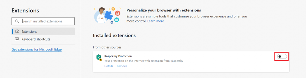 Extensions on Microsoft Edge.