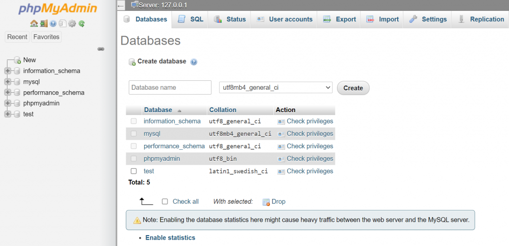 Databases on phpMyAdmin