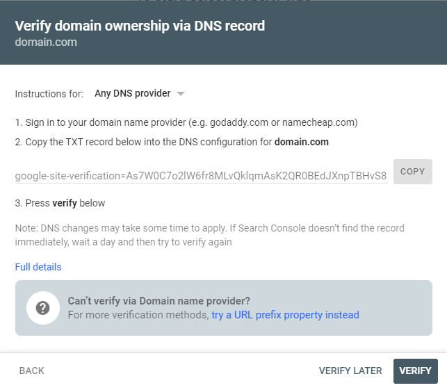 Verify domain ownership