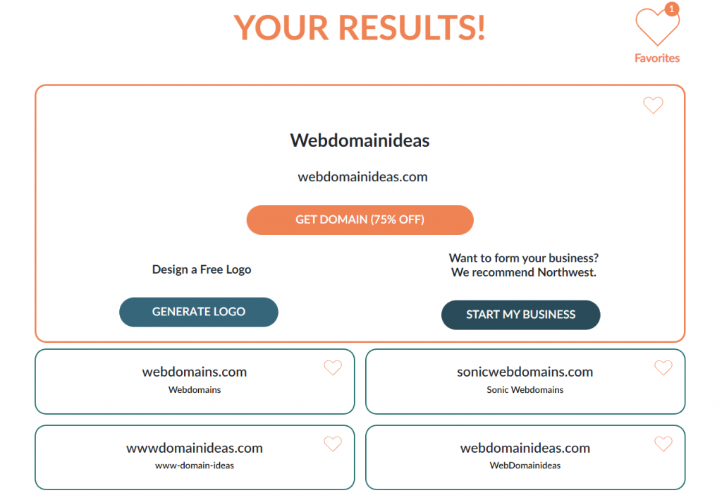 TRUiC domain name generator result page