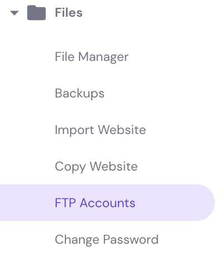 The FTP Accounts menu in hPanel
