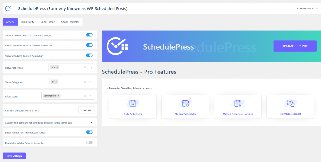 Pro features in the premium SchedulePress version.