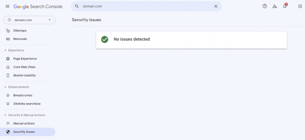 The security issues section in Google Search Console
