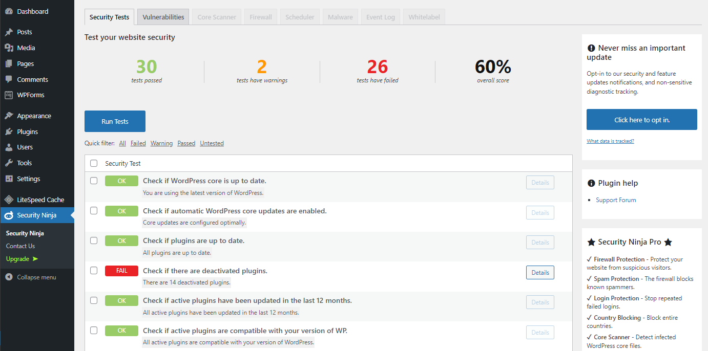 Security Ninja Plugin Review: Scans & Protects Entire WordPress sites