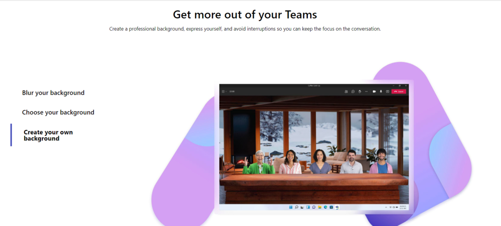 Microsoft Teams interface, where users can create a custom background for their video meetings.