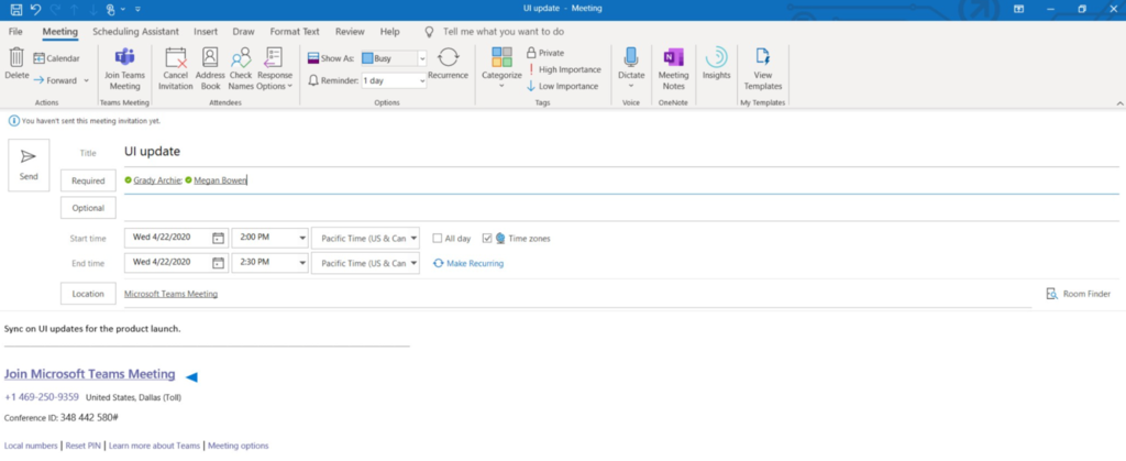 Creating online meetings via Outlook using the Teams integration.