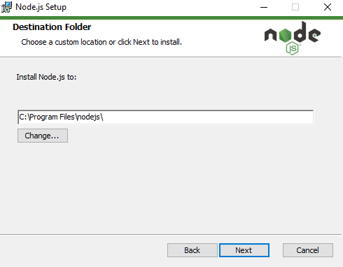 node.js destination folder on windows