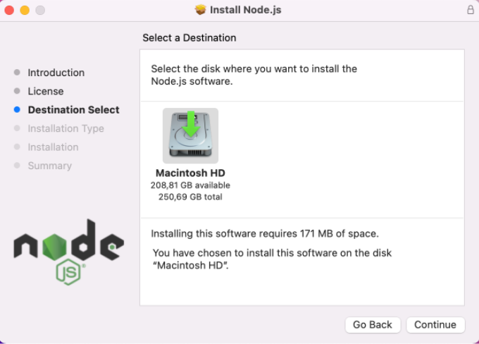 Node.js installation introduction on macOS