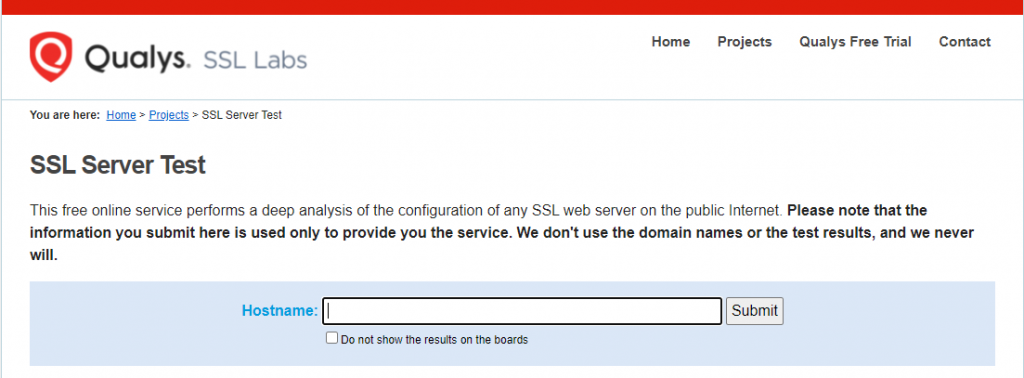 Qualys SSL Labs SSL Server Test homepage