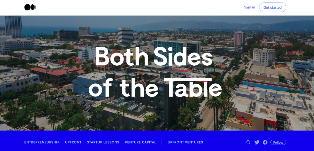 The homepage of Both Sides of the Table, an entrepreneurship blog that offers startup lessons