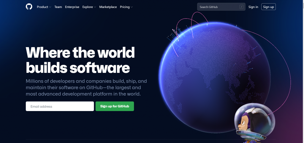 GitHub's website, an open-source software for developers