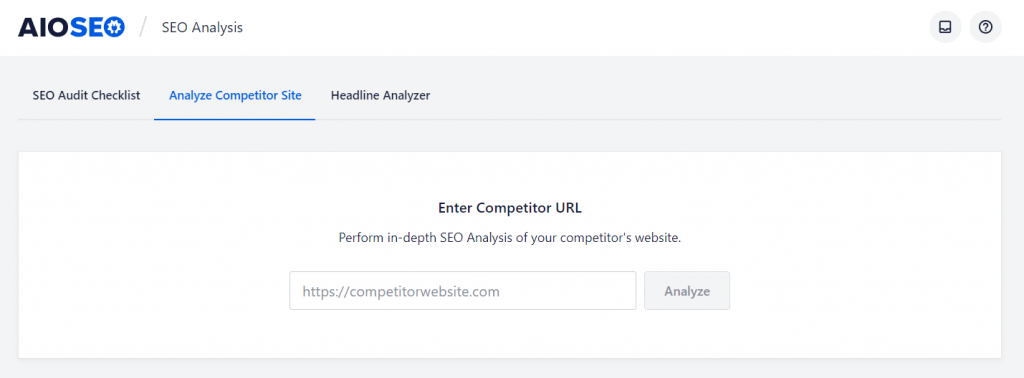 Analyze competitor site by entering competitor URL