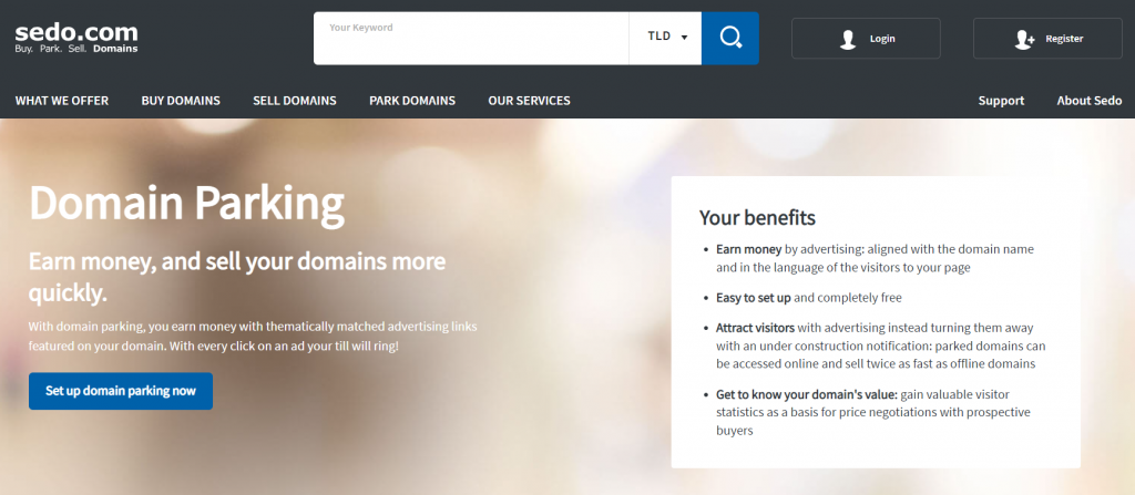 Sedo domain parking service page