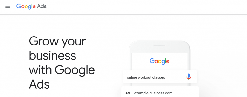 Google Ads website landing page