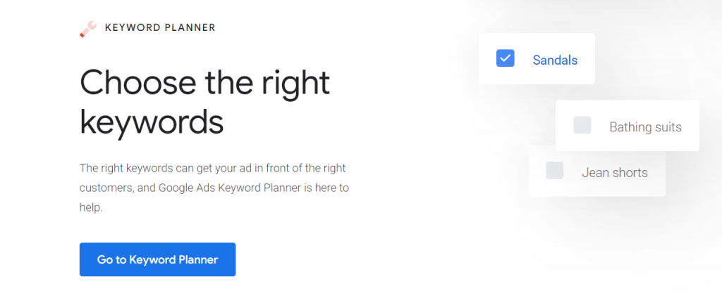 Google keyword planner homepage