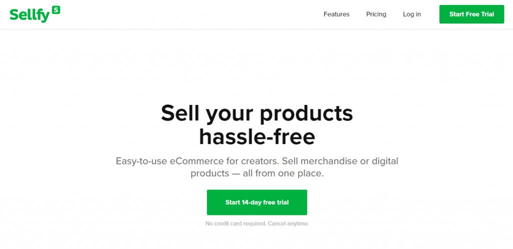 Sellfy website homepage