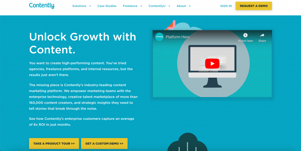 Homepage of content marketing platform Contently