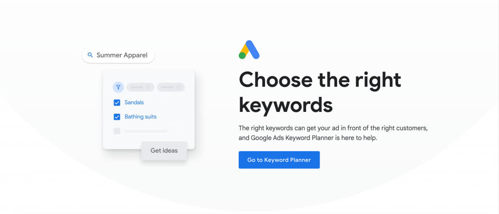 Homepage of the Google Keyword Planner tool