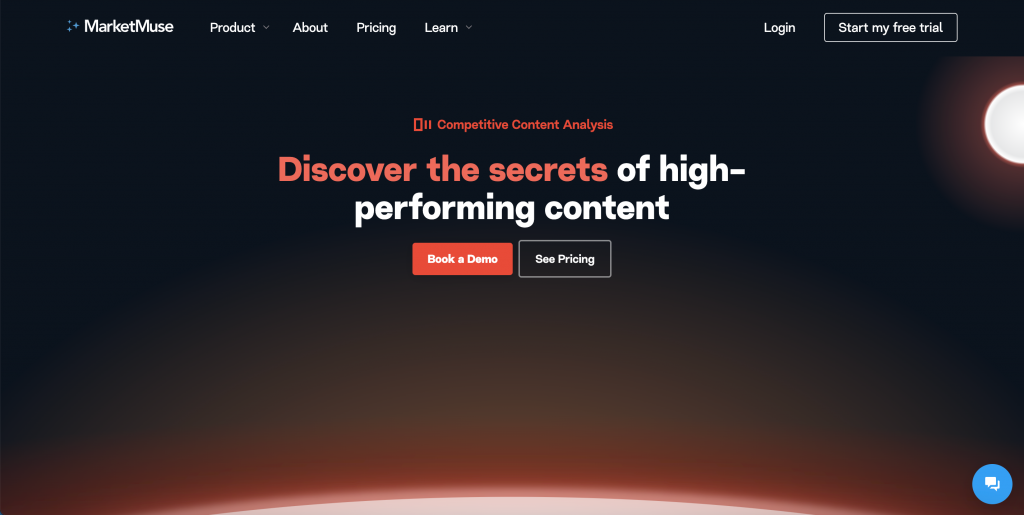 Homepage of the MarketMuse competitive content analysis tool