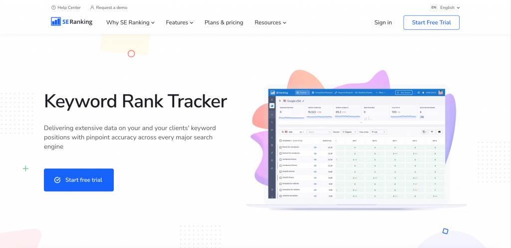  Homepage of SE Ranking's position tracking tool