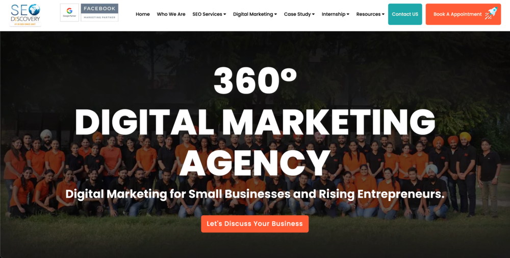 Homepage of SEO Discovery agency.