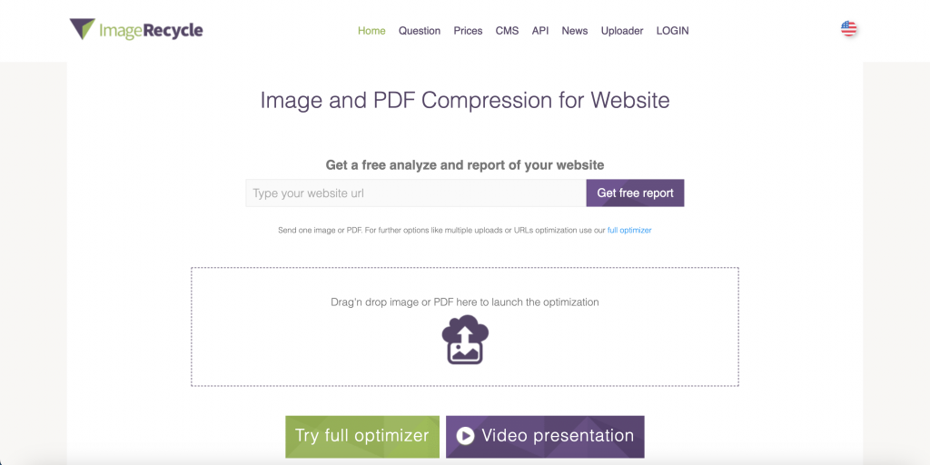 Homepage of image optimization tool, ImageRecycle