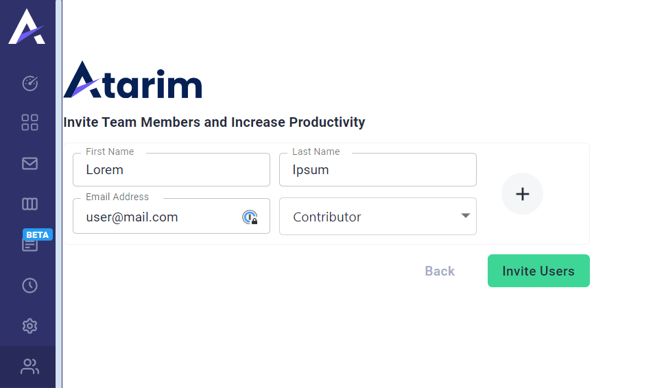Inviting team members to Atarim via the Manage Users page