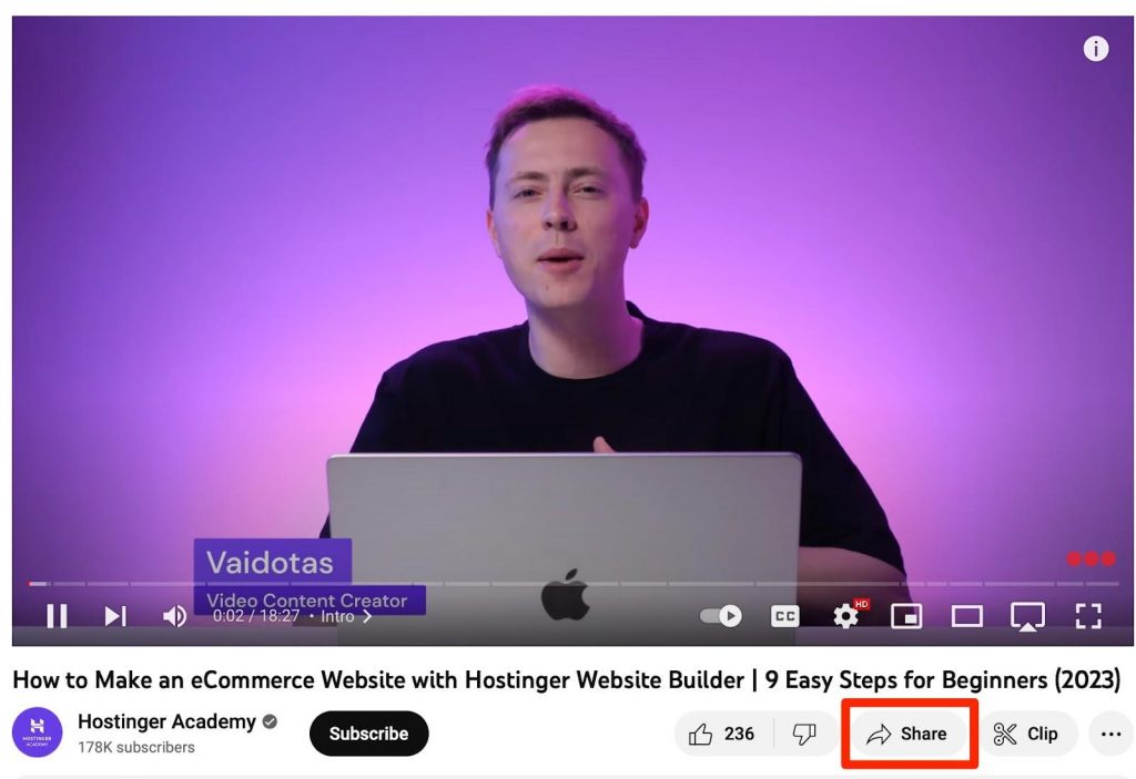 You can find the embed code when you hit the Share button on Youtube.