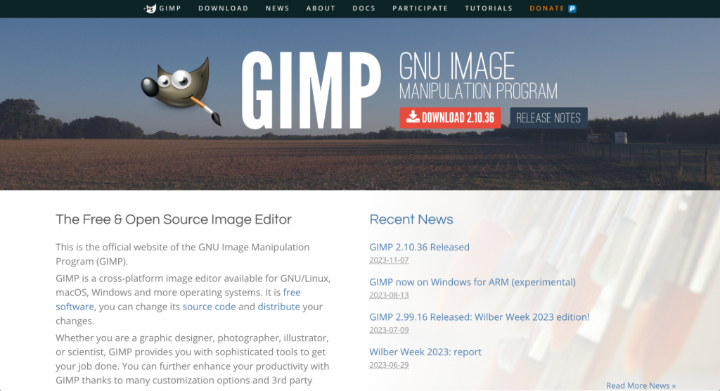 GIMP landing page