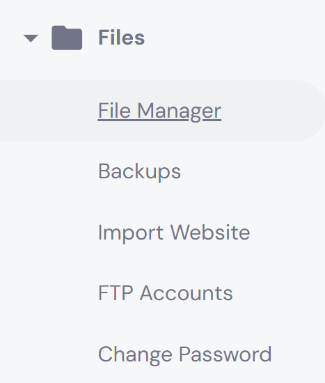 Selecting the File Manager menu from the hPanel's left sidebar