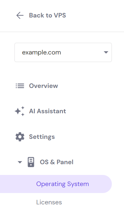 hPanel VPS operating systems optiona