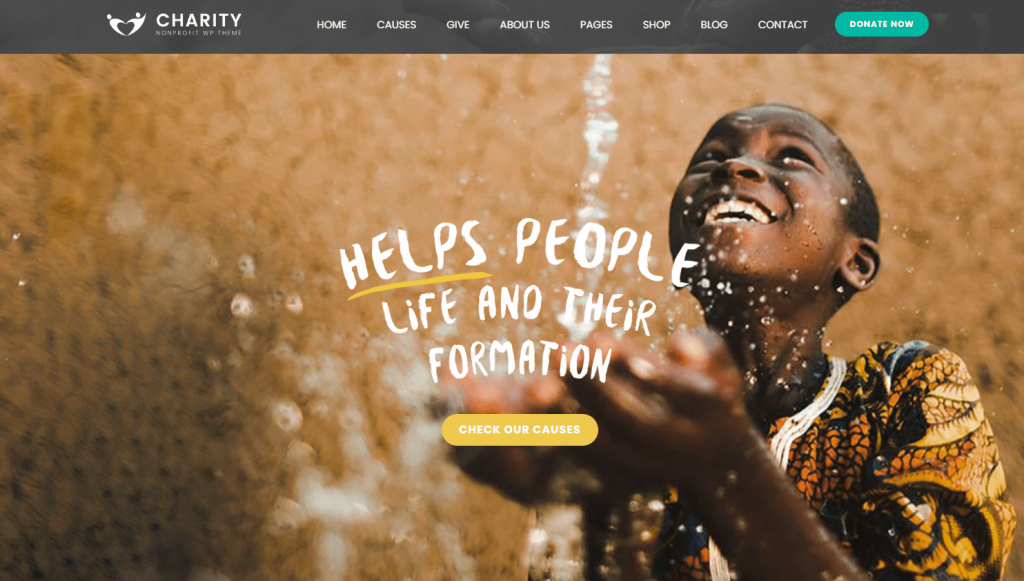 Charity Foundation WordPress theme homepage