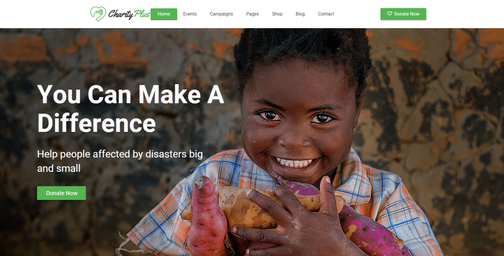 Charity Plus WordPress theme homepage